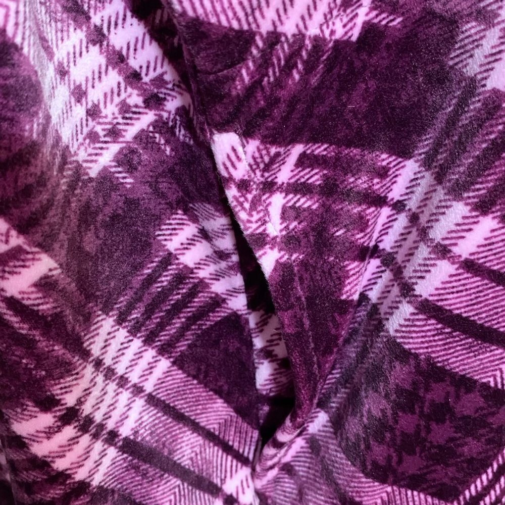Denim & Co. Velour Top 2xp Plum Check Pullover Long Sleeve — image 8 of 8